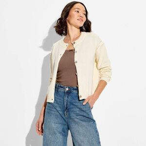 Wild Fable - Women's Crewneck Cable Trim Cardigan - Wild Fable  Off-White